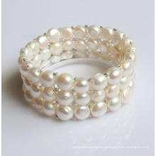 4 Row Stretch Coin Freshwater Pearl Bracelet (EB1584)